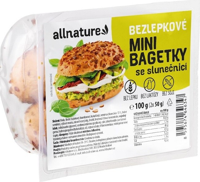 Allnature Bezlepkové mini bagetky se slunečnicí 2x50g