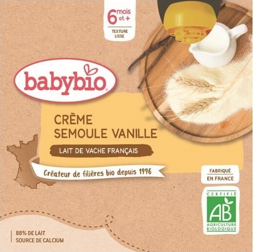 BABYBIO Mléčná svačinka krupice vanilka 4x85g