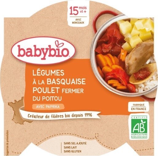 BABYBIO Příkrm zelenina s farmářským kuřetem a rýží 260g