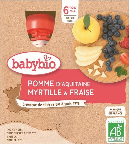 BABYBIO Pyré jablko borůvky jahody 4x90g