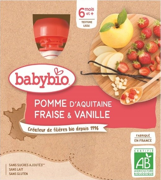 BABYBIO Pyré jablko jahoda vanilka 4x90g