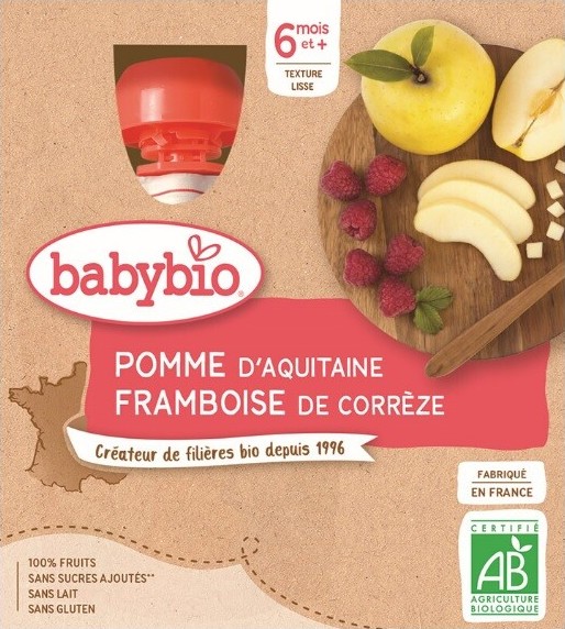 BABYBIO Pyré jablko malina 4x90g