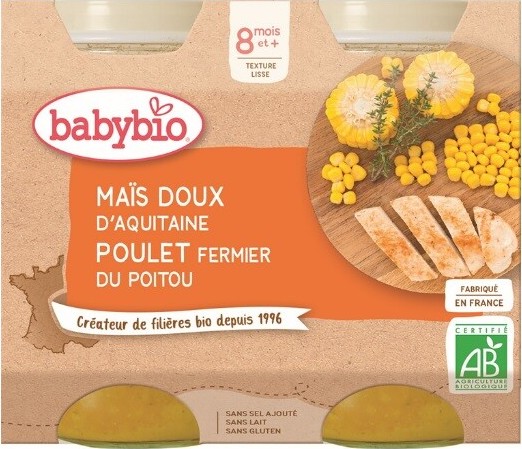 BABYBIO sladká kukuřice s kuřecím masem 2x200g