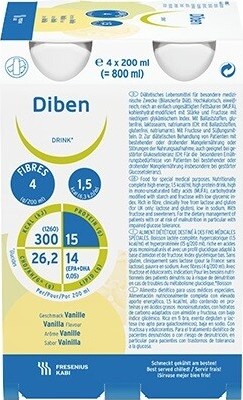 DIBEN DRINK PŘÍCHUŤ VANILKOVÁ perorální roztok 4X200ML