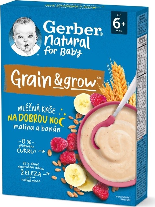 Gerber Mléčná kaše na dobrou noc malina+banán 220g 6M