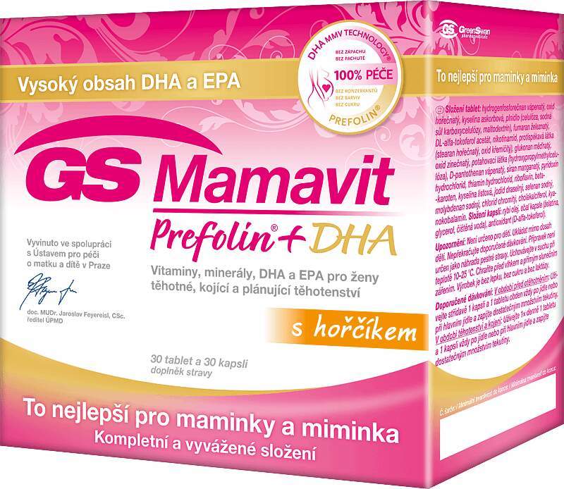 GS Mamavit Prefolin+DHA 30 tablet + 30 kapslí - balení 3 ks