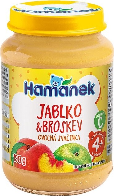 Hamánek Jablko+broskev ovocná svačinka 190g 4m+