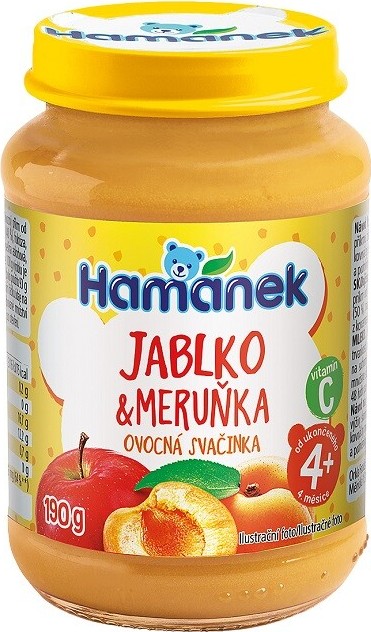 Hamánek Jablko+meruňka ovocná svačinka 190g 4m+