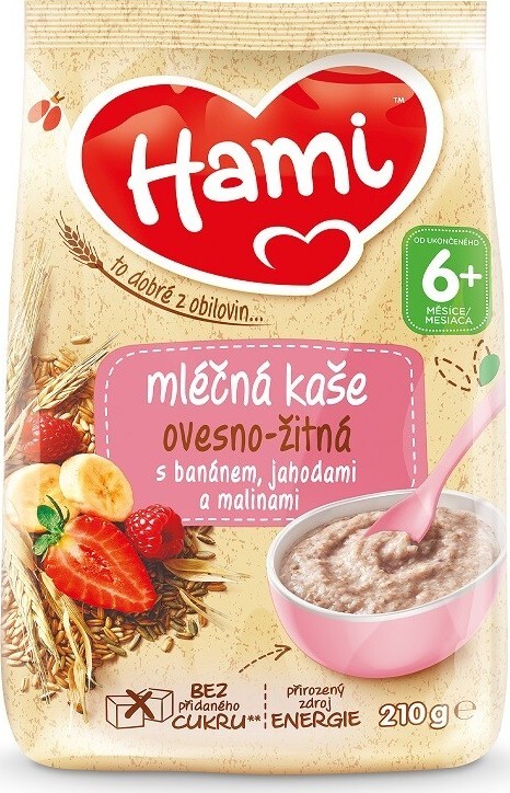 Hami mléčná kaše ovesno-žitná banán jahody maliny 210g