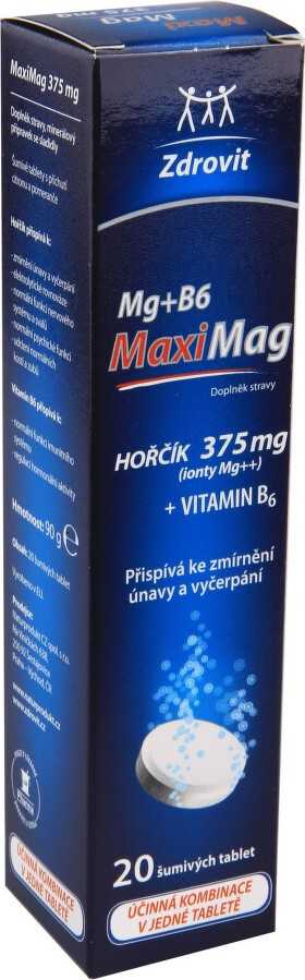 MaxiMag Hořčík 375mg+B6 20 šumivých tablet