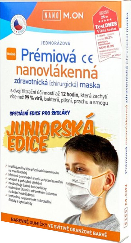 NANO M.ON Prémiová nanovlákenná maska Junior oranžová 10ks