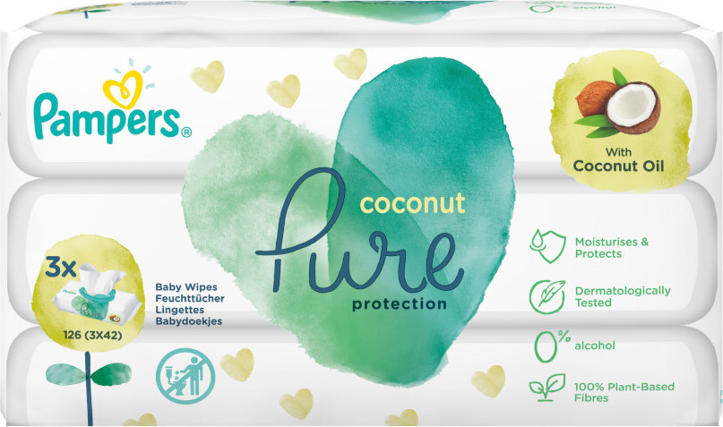 Pampers Coconut Pure Dětské čistící ubrousky 3x42ks