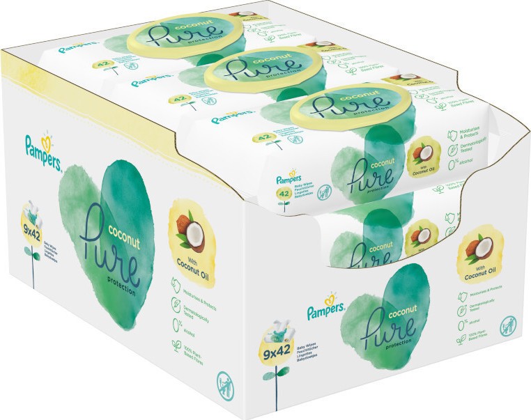 Pampers Coconut Dětské čistící ubrousky 9x42ks