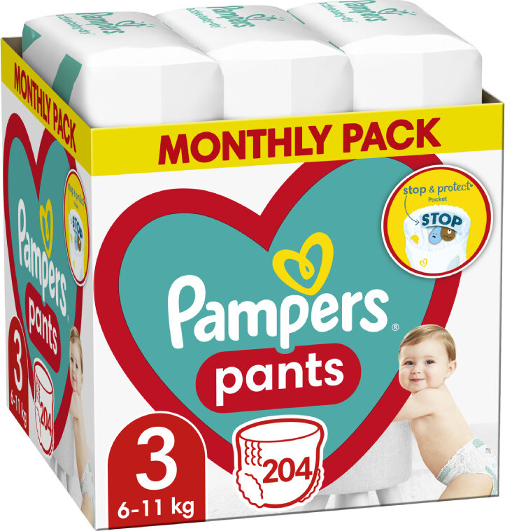 Pampers Pants Kalhotkové plenky velikost 3 6-11kg měsíční balení 204 ks