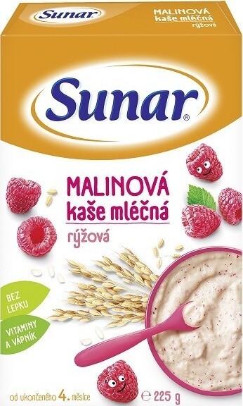 Sunar mléčná kašička malinová 225g