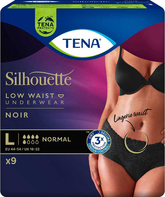 Tena Silhouette Normal Low Waist Noir L kalhotky absorpční natahovací