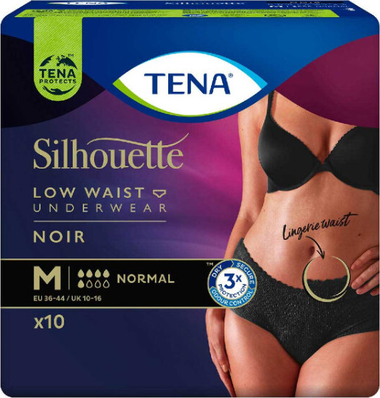 Tena Silhouette Normal Low Waist Noir M kalhotky absorpční natahovací