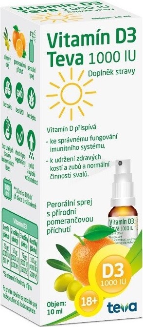 Vitamín D3 Teva 1000IU sprej 10ml