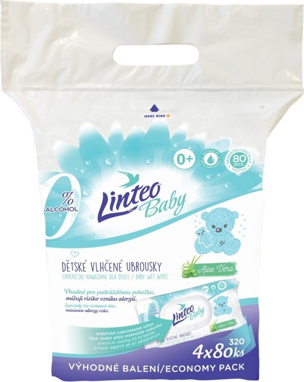 Vlhčené ubrousky LINTEO BABY s Aloe vera 4x80ks