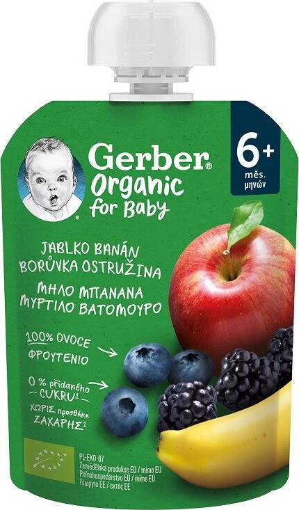 Gerber Kapsička jablko banán borůvka ostružina BIO 90g