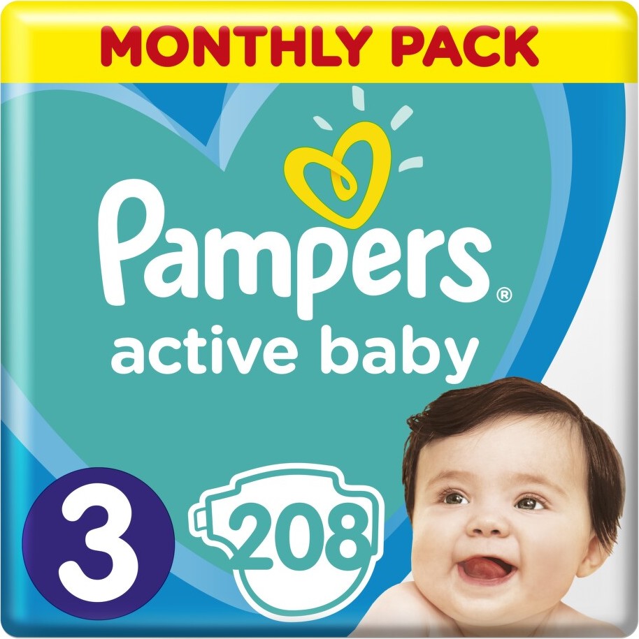 Pampers Active Baby Pleny 3 Midi 6-10kg Monthly Pack 208 ks