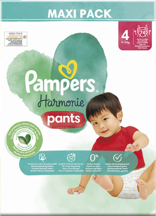 Pampers Harmonie Kalhotkové plenky velikost 4 9-15kg 74 ks