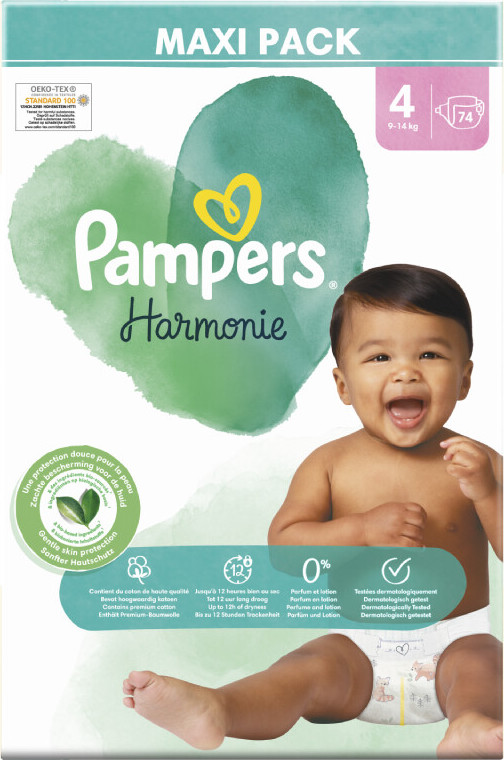 Pampers Harmonie Plenky velikost 4 9-14kg 74 ks