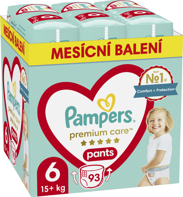 Pampers Premium Care kalhotkové plenky Monthly Box velikost 6 15+kg 93 ks