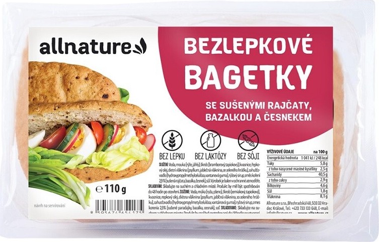 Allnature Bezlepkové bagetky se sušenými rajčaty