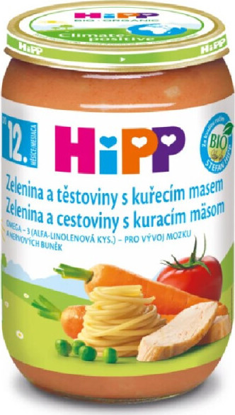 HiPP MENU BIO Zelenina a těstovinami a kuřecím masem 220g