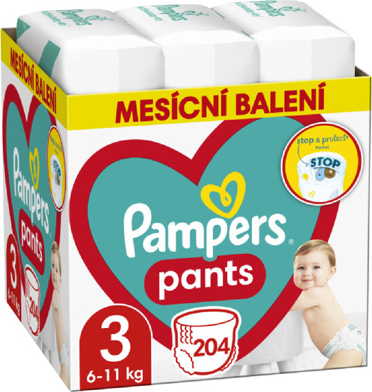 Pampers Pants Kalhotkové plenky velikost 3 6-11kg měsíční balení 204 ks