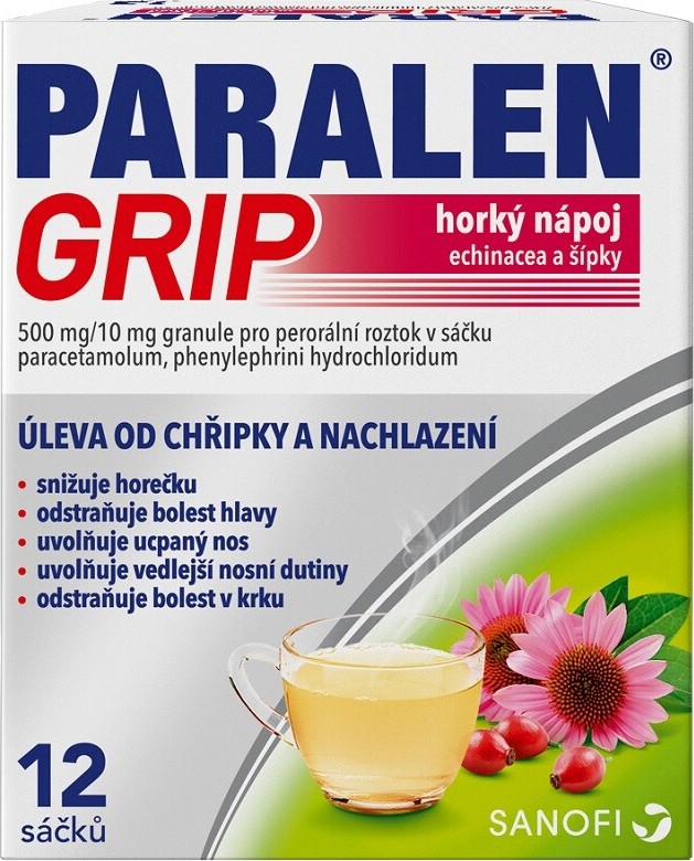 PARALEN GRIP HORKÝ NÁPOJ ECHINACEA A ŠÍPKY 500MG/10MG POR GRA SOL SCC 12