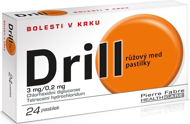 Drill růžový med pastilky na bolest v krku