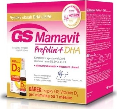 GS Mamavit Prefolin + DHA 30 tablet + 30 kapslí s dárkem GS Vitamin D3