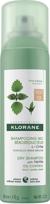 KLORANE Suchý šampon kopřiva-tmavé vlasy 150ml