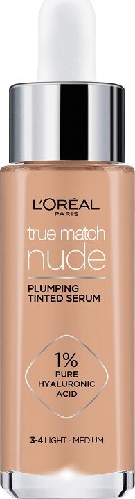 L'Oréal Paris True Match Nude Plumping Tinted Serum sérum pro sjednocení barevného tónu pleti 3-4 Light Medium 30 ml