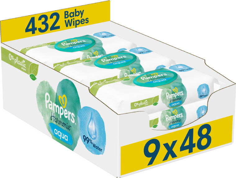 Pampers Harmonie Aqua vlhčené ubrousky Plastic Free 9x48ks