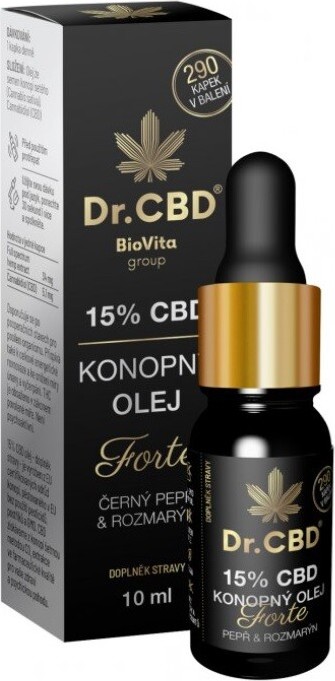 Dr.CBD 15% CBD konop.olej Forte č.pepř rozmar.10ml