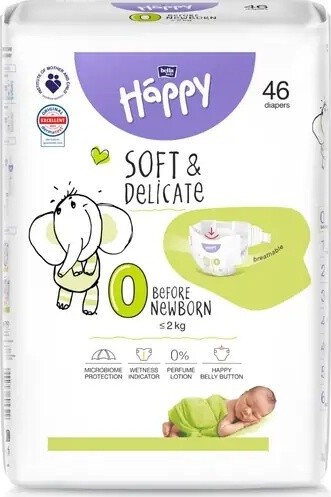 Happy Soft&Delicate 0 dětské pleny 2kg 46ks