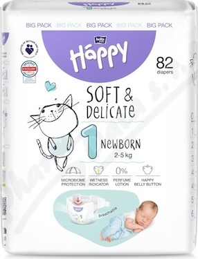 Happy Soft&Delicate 1 dětské pleny 2-5kg 82ks