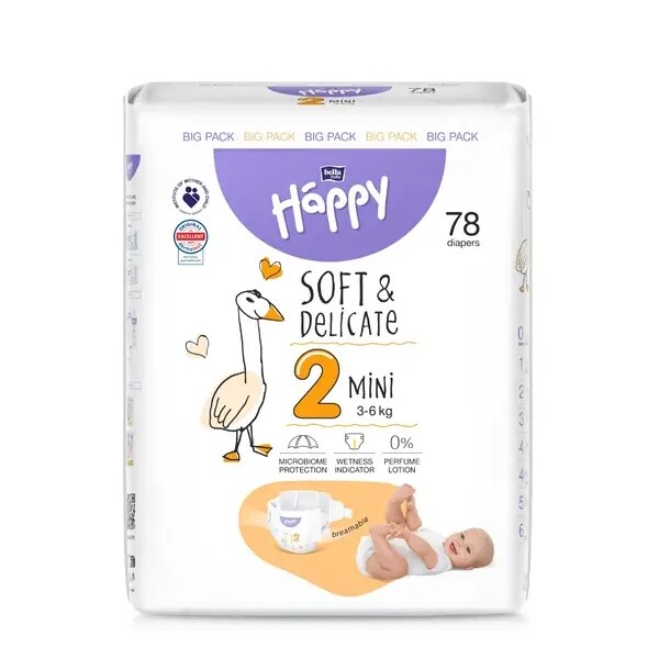 Happy Soft&Delicate 2 dětské pleny 3-6kg 78ks