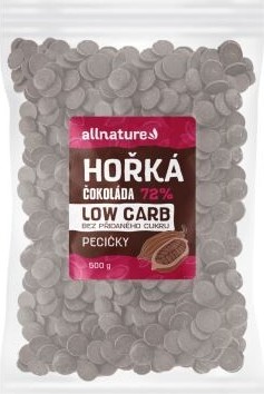 Allnature Čokoláda hořká 72% pecičky LOW CARB 500g