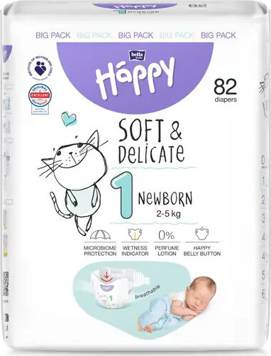 Happy Soft&Delicate 1 dětské pleny 2-5kg 82ks