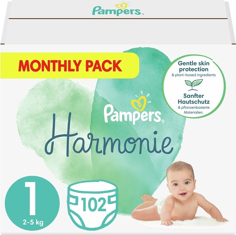 Pampers Harmonie 1 Plenky 2-5 kg měsíční balení 102 ks