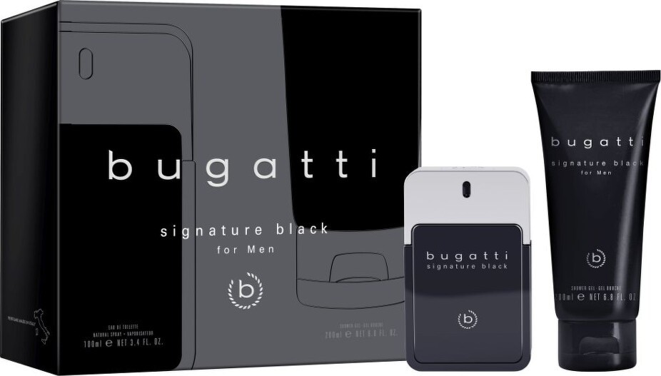 BUGATTI Signature Black dárkový set pro muže Toaletní voda 100ml a sprchový gel 200ml