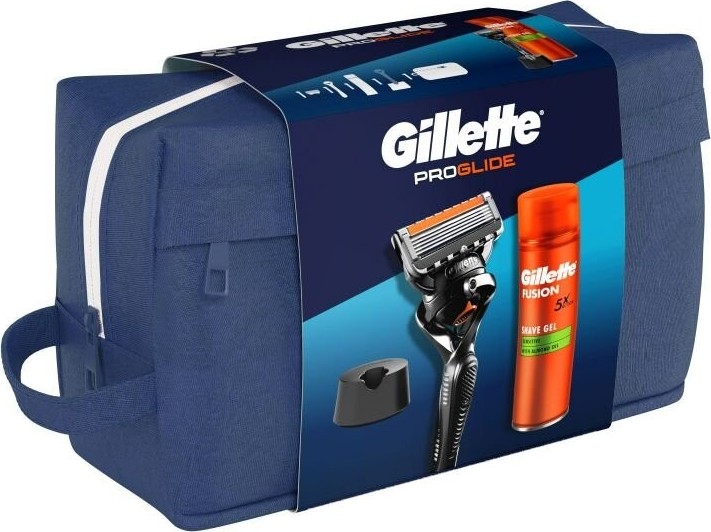 Gillette Cestovní sada ProGlide holicí strojek + Fusion gel na holení 200 ml + stojan