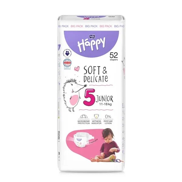 Happy Soft&Delicate 5 dětské pleny 11-18kg 52ks