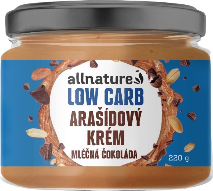 Allnature Arašídový krém LOW carb s mléčnou čokoládou 220g