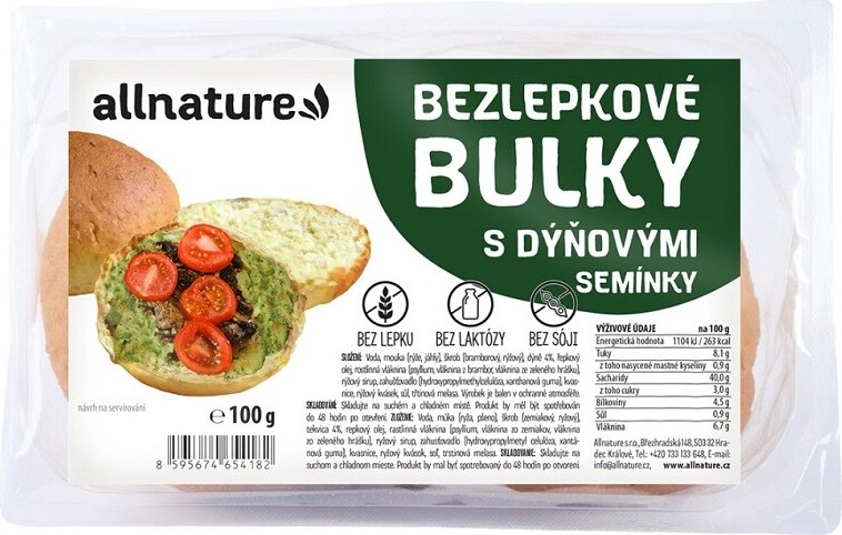 Allnature Bezlepkové bulky s dýňovými semínky 100g