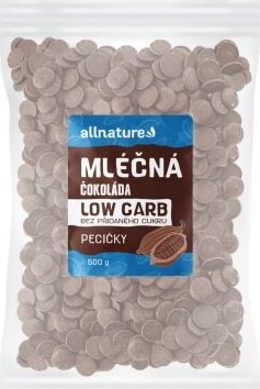 Allnature Čokoláda mléčná pecičky LOW CARB 500g